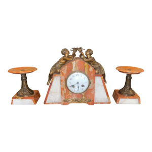 French Marble & Spelter Clock Garniture, Japy Frères, 19th Century.