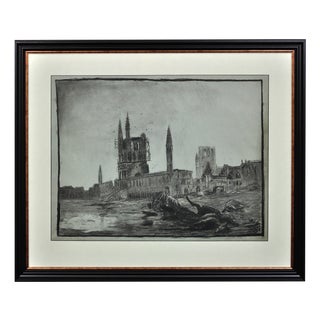 Leopold Halvoet, World War 1 Ww1 Trench Art, Belgian Soldier, Arras, France, 1915, Charcoal & Paper, Framed For Sale