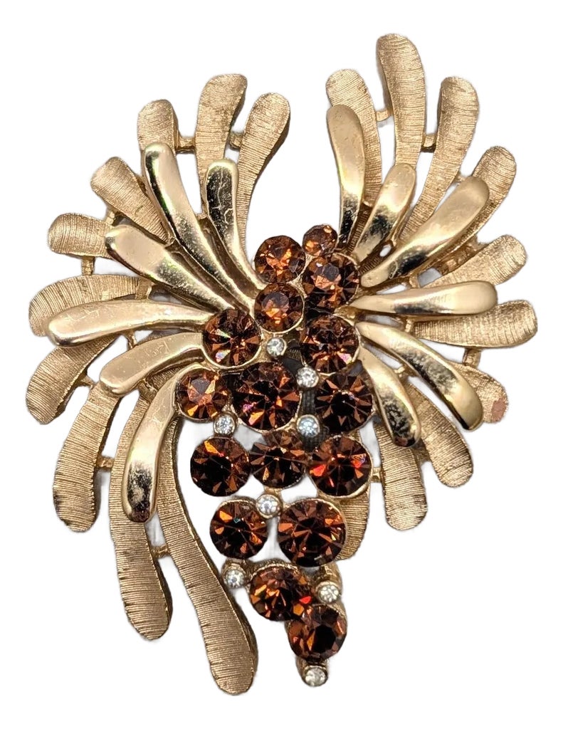 Vintage Signed Crown Trifari Goldtone Faux-Topaz & Clear  display picture 1