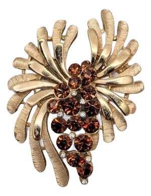 Vintage Signed Crown Trifari Goldtone Faux-Topaz & Clear Rhinestone Brooch