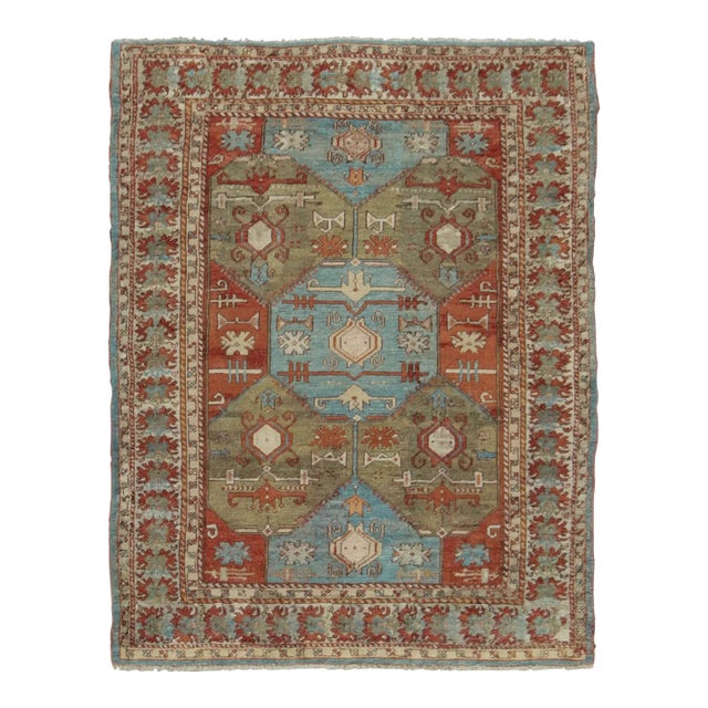 Antique Turkish Rug With Geometric Medallion & Floral Borders - Rug & Kilim For Sale