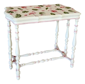 Antique Console Table With Custom Flamingo Decoupage Top | Hand-Painted Coastal Piece