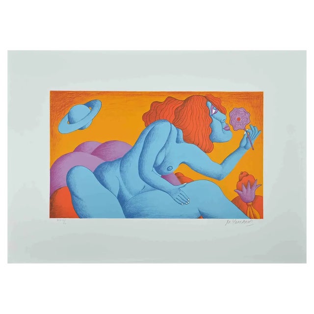 Michael Ciomakov, Woman with a Flower, Original Lithograph, 1970s For Sale