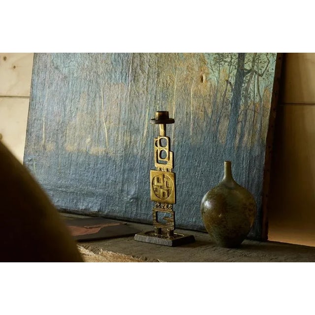 Brutalist Mid-Century Brutalist Candleholder in Brass, 1960s For Sale - Image 3 of 8