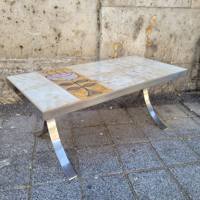 Mid-Century Coffee Table in Ceramic and Chrome-Plated Steel by Jean Gregorieff for Roche Bobois, France, 1970s For Sale - Image 10 of 18