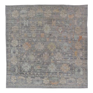 Tribal Motif Designed Rug in Muted Tones and a Gray Background by Keivan Woven Arts For Sale