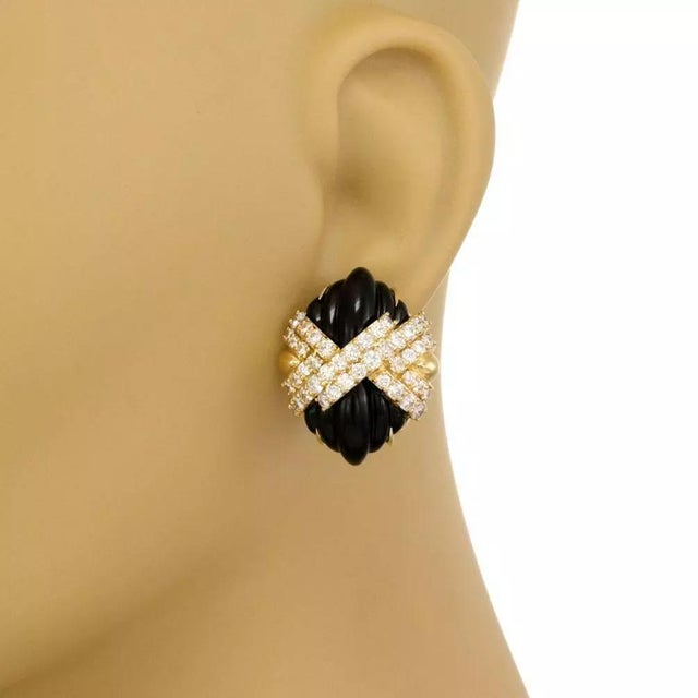 1990s Hammerman Brothers 3ct Diamond Onyx Fancy Huggie Earrings For Sale - Image 5 of 5
