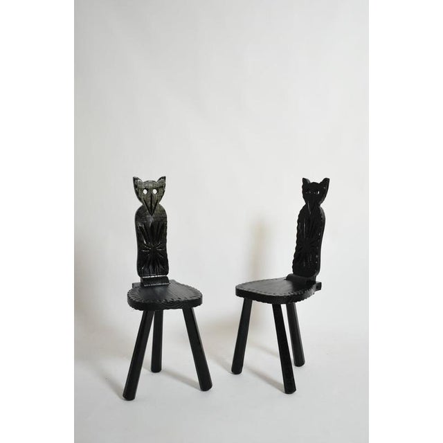 Brutalist Ebonised Wood Owl Chairs, 1960s, Set of 2 For Sale - Image 6 of 6