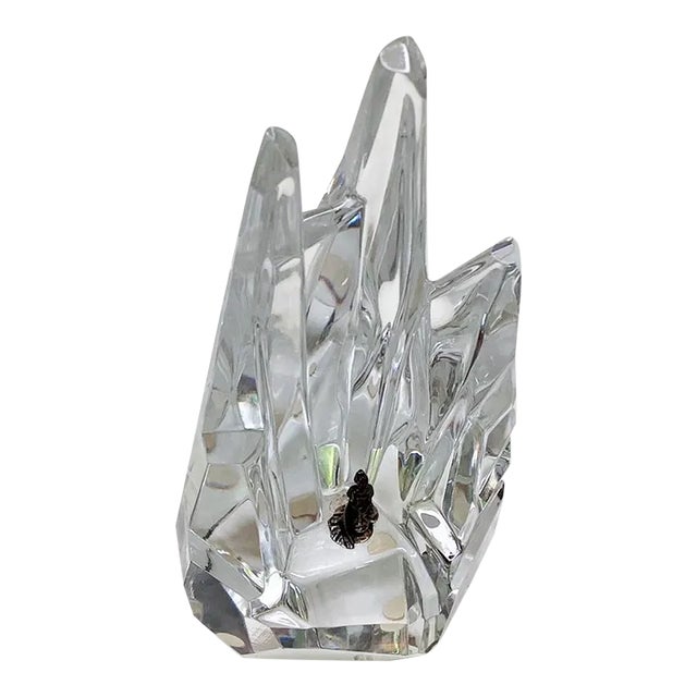 1950s Servres France Cristal Glass Rock Formation With Figure, Signed For Sale