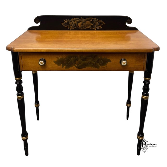 Late 20th Century Vintage Lambert Hitchcock Traditional Americana Style Maple Writing Desk For Sale - Image 5 of 12