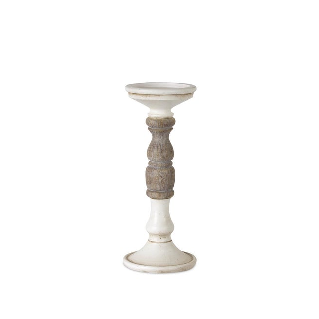 Modern Ivory Candle Holder with Wood Accent (Set of 3) For Sale - Image 3 of 4