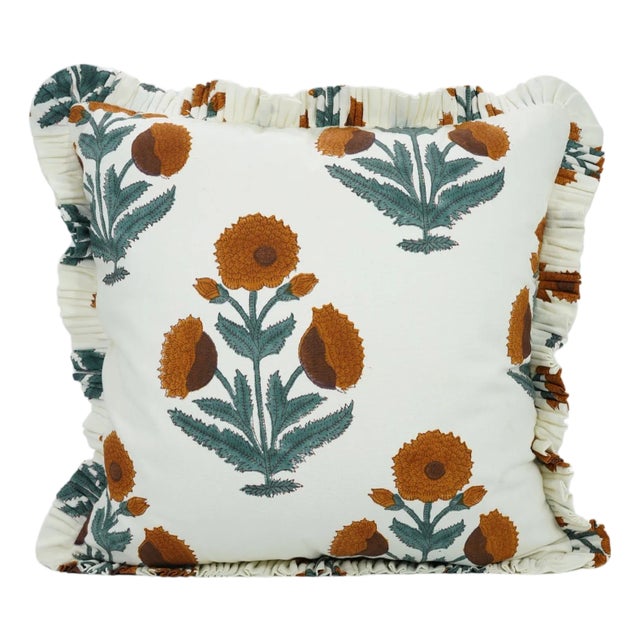 Fabdivine Handcrafted Block Print Frill Cushion Cover 16x16 Inch Thick Cotton White- Badshah For Sale