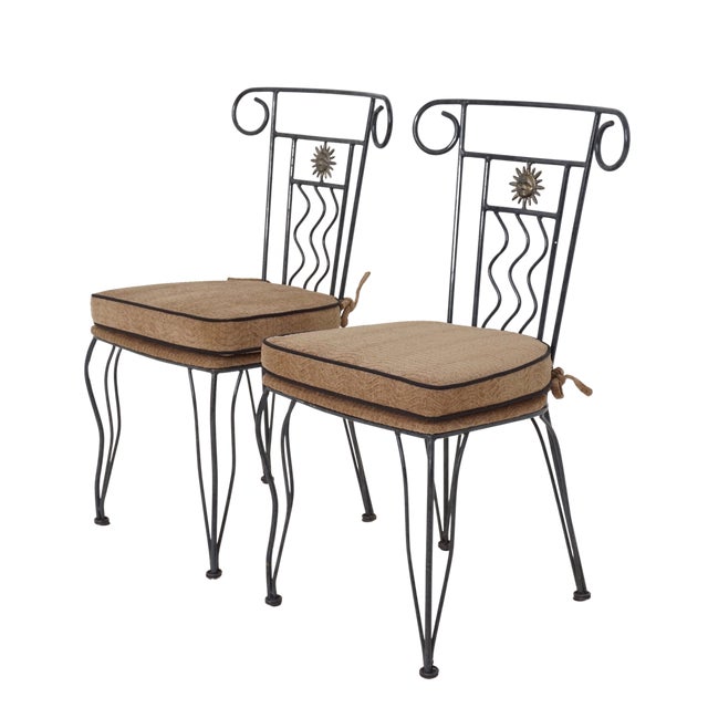 Hollywood Regency Mid 20th Century Pair of Iron Sun Chairs For Sale - Image 3 of 6