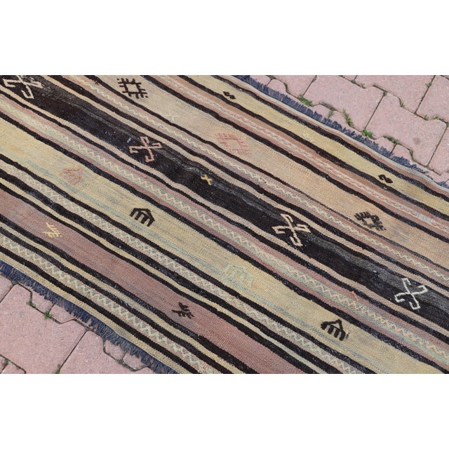1970s Handmade Natural Rustic Farmhouse Striped Design Kilim For Sale - Image 4 of 10