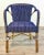 Stylish Modern Blue and White Vinyl Bamboo Arm Chair, showroom floor sample