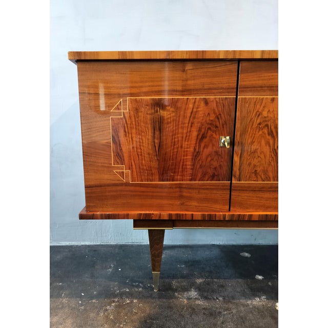 Mid-Century Modern French Mid Century Modern Lacquered Inlaid Burled Walnut Sideboard For Sale - Image 3 of 10