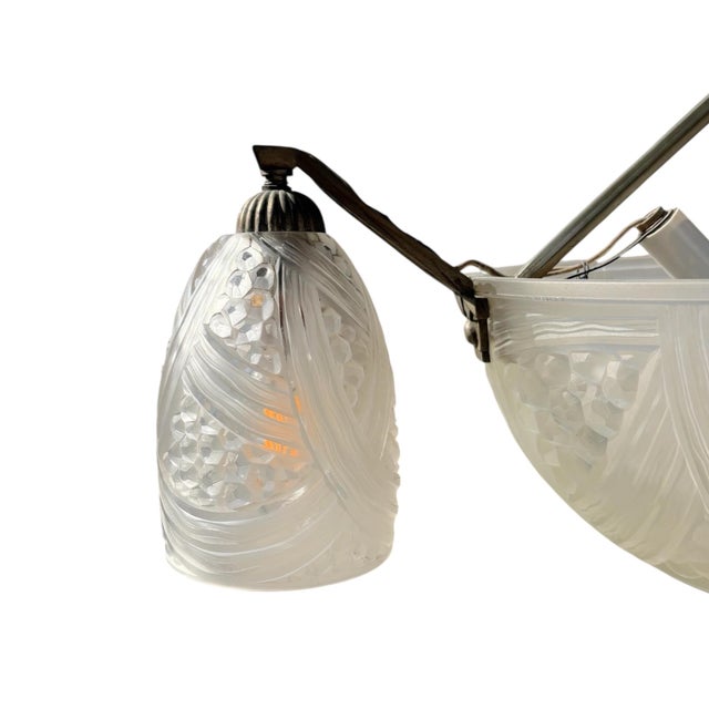 Metal Early 20th Century French Art Deco Pendant Chandelier Signed by Hanots For Sale - Image 7 of 10