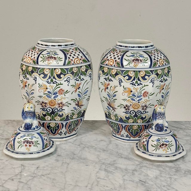 1900s Pair of Boch Frères Keramis Polychrome Lidded Urns For Sale - Image 15 of 18