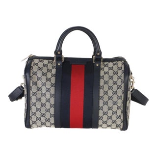 GG Supreme Monogram Navy Ophidia Canvas Medium Boston Bag For Sale