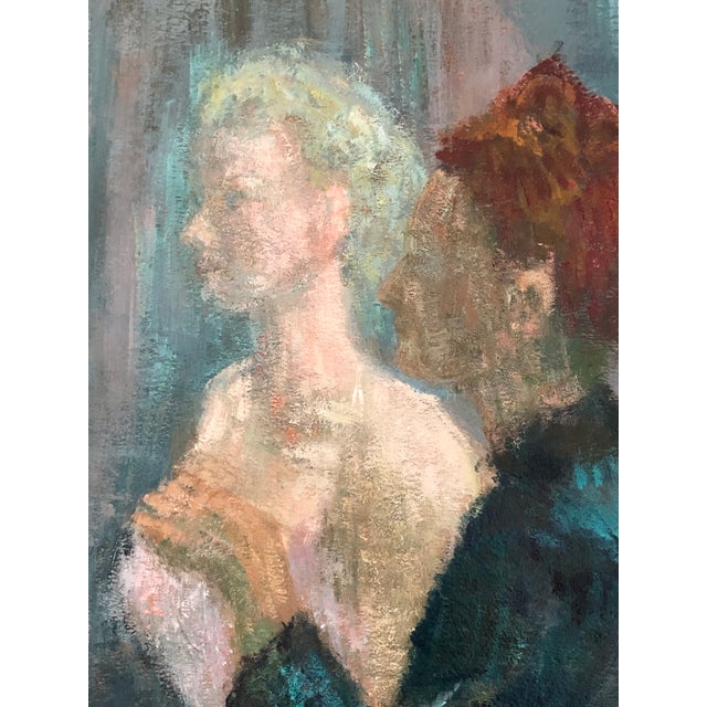French French School Seamstress Oil Painting "The Fitting" Oil on Board For Sale - Image 3 of 6