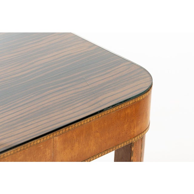 Antique Art Deco Macassar Ebony Wood Dining Table With Glass Top, 1940s For Sale - Image 9 of 15