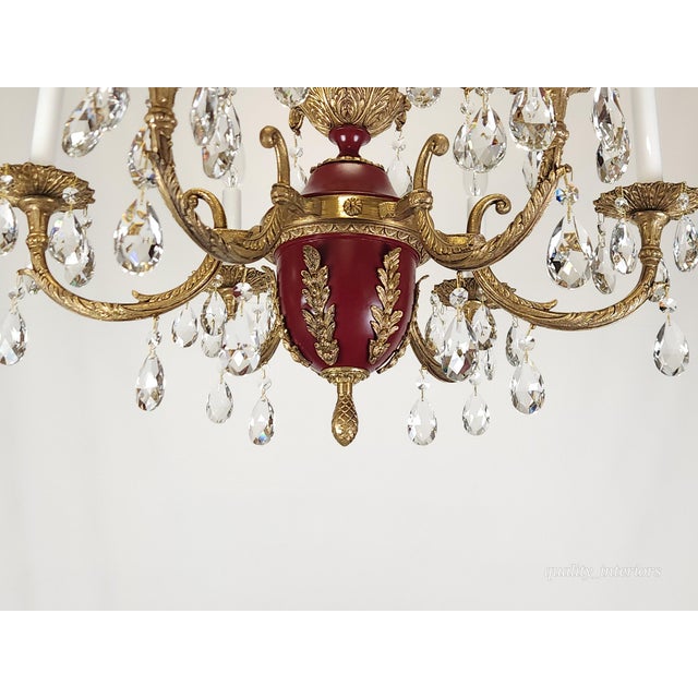 Shabby Chic Antique 6 Light Shimmering Oxblood Empire Brass Cut Lead Crystal Chandelier ~ Rewired ~ Restored ~ Rejuvenated ~ Ready to Hang ~ For Sale - Image 3 of 12
