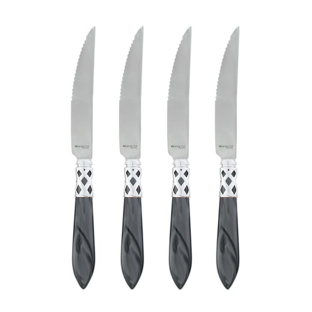 VIETRI Aladdin Brilliant Charcoal Steak Knives - Set of 4 For Sale - Image 10 of 10