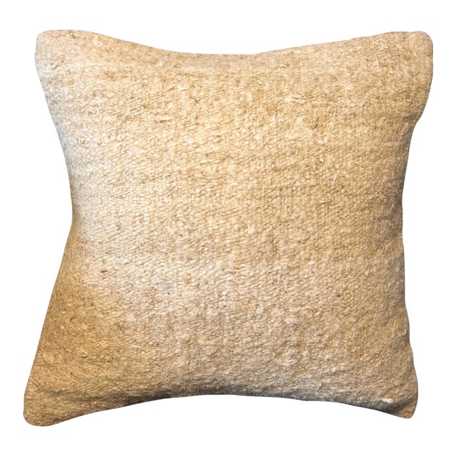 Anatolian Hemp Throw Pillow, Warm Camel Golden Beige Cushion, Handwoven Turkish Pillow With Insert, 16x16 In For Sale