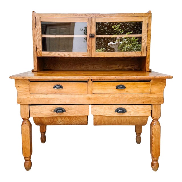 Antique American Primitive Handmade Pine Possum Belly Baker's Cabinet For Sale