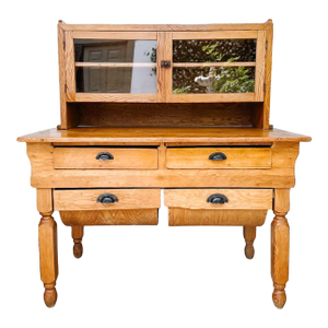 Antique American Primitive Handmade Pine Possum Belly Baker's Cabinet