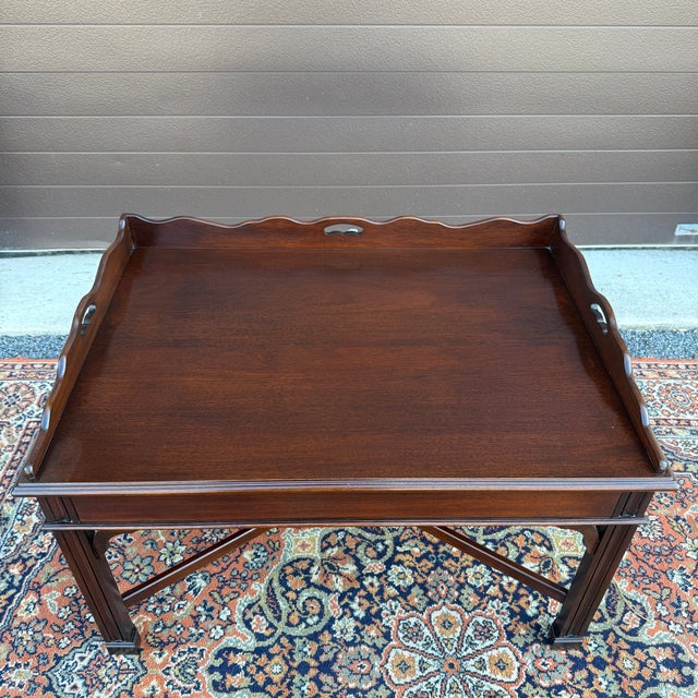 Drexel Heritage Vintage Chippendale Mahogany Butler's Tray Coffee Table With Scalloped Gallery For Sale - Image 4 of 12