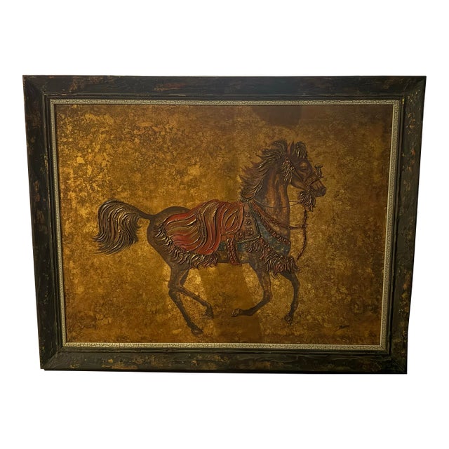 Vintage Carousel Dancing Horse Large Oil Painting Signed 47x37 For Sale