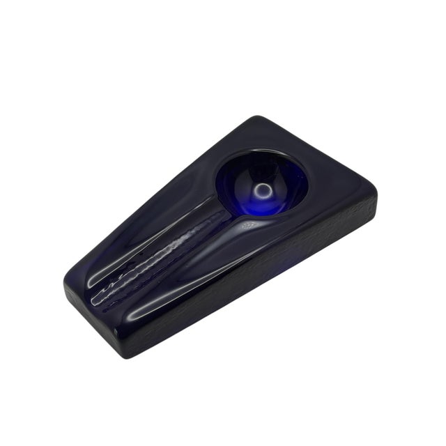 Vintage Italian Glass Vintage Comoy’s of London Italian Cobalt Blue Glass Cigar Ashtray For Sale - Image 4 of 7