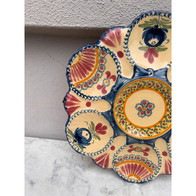 Rustic French Faience Oyster Plate Henriot Quimper, Circa 1930 For Sale - Image 3 of 4
