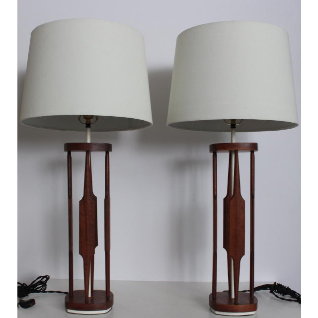 Tall Tony Paul for Westwood Walnut & White "Catkin" Table Lamps, 1950s - A Pair For Sale - Image 17 of 17