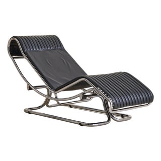 Italian Chrome + Leather Chaise Lounge Attributed to Guido Faleschini, 1970s For Sale