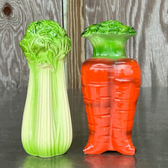 Mid-Century Modern Vintage Boho Carrots and Celery Salt and Pepper Shaker Set For Sale - Image 3 of 5