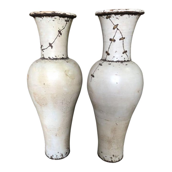 Antique White Vases Pair of Mid20th Century French Ceramic Vases