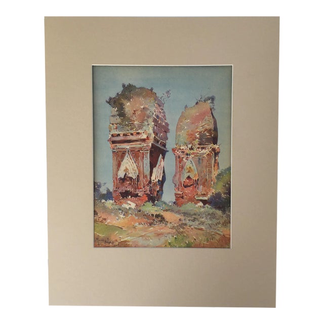 Vintage Matted Lithograph View of Indo-China by Marius Hubert-Robert, 1933 For Sale