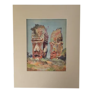 Vintage Matted Lithograph View of Indo-China by Marius Hubert-Robert, 1933