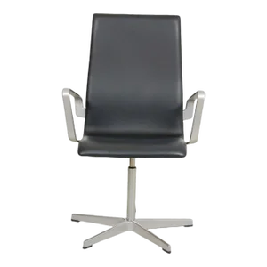 Black Leather Medium High Back Oxford Chair by Arne Jacobsen, 2000s
