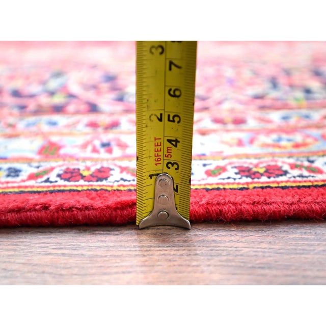 Traditional 1960 9'10"x13'1" Ketchup Red Hand Knotted Wool Vintage Kishoon Full Pile Oriental Rug For Sale - Image 3 of 12