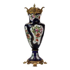 Antique Sevres School Cobalt & Gilt Porcelain Covered Urn C1890