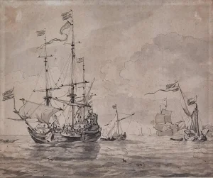Dutch Men O War Setting Sale in a Fresh Breeze by Ludolf Bakhuizen 1631-1708