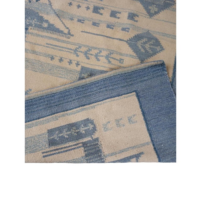 Blue Vintage Swedish Hand-Woven Rölakan Rug, 1960s For Sale - Image 8 of 15