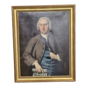 18th C Early Anglo- American Colonial Gentleman Portrait Oil Painting on Canvas