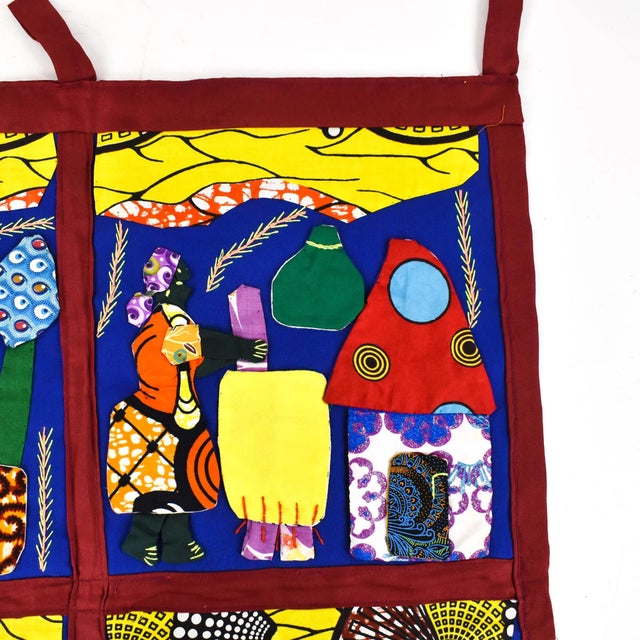 Early 20th Century Weya 4 Panel Story Quilt of Village Life For Sale - Image 4 of 6