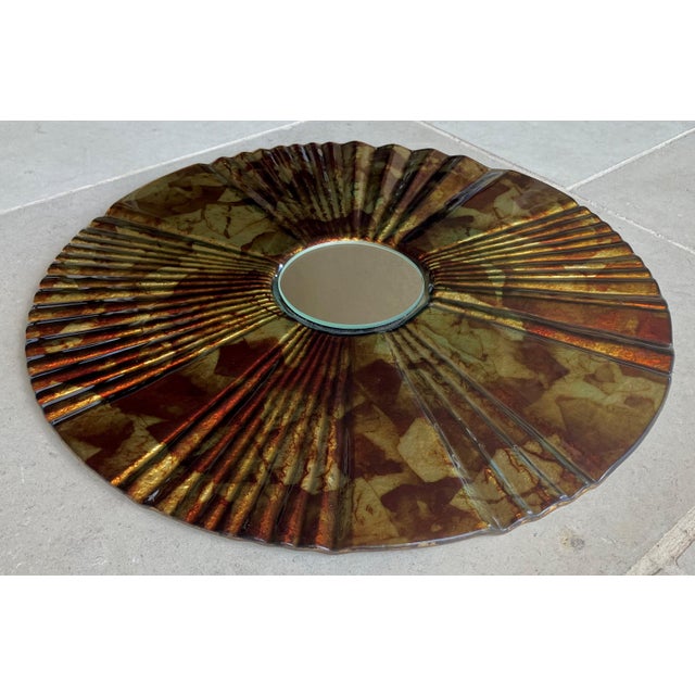 Late 20th Century Late 20th-Century Verre Eglomisé-Style Reverse Painted Ribbed Glass Wall Mirror For Sale - Image 5 of 18
