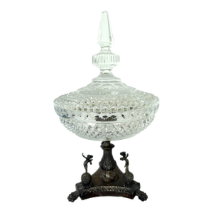 Beyer Antique German Hand-Cut Lead Crystal Candy Dish on Ornate Metal Base