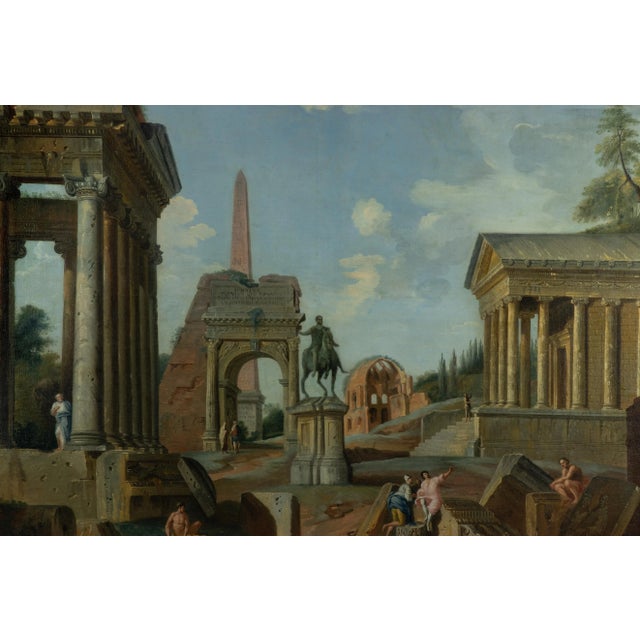 Roman ruins is an original old master artwork realized realized by a follower of the artist Giovanni Paolo Panini and...